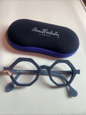 Anne et Valentin ETUDE 2 Octagonal Blue Frame Glasses with lighter blue temples
